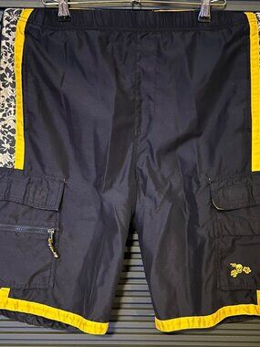 Plugg Co. Mens Cargo Board Shorts Black & Yellow Floral Accents Size M